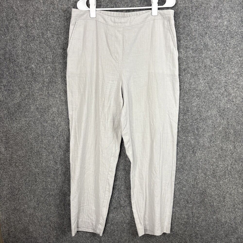 Chico's 2 Pants Womens Size L Grey Striped Silver Linen Blend Artsy